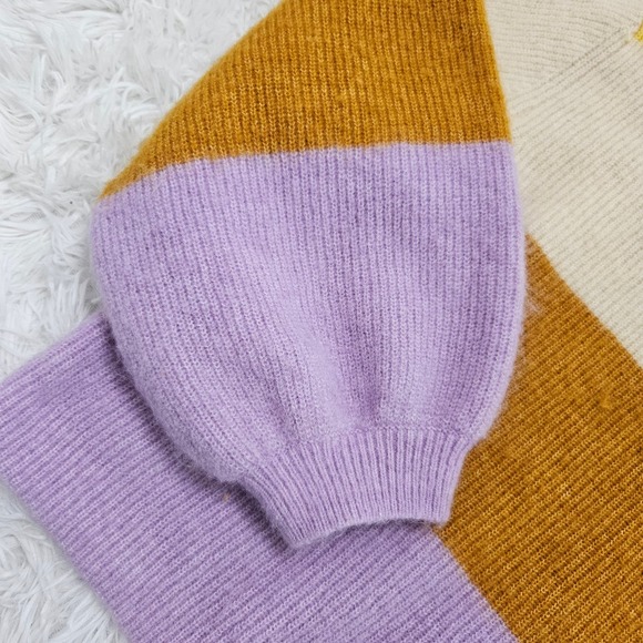 NWOT H&M Striped Crewneck Balloon Sleeve Mohair Wool Blend Sweater. Size S - Picture 3 of 7